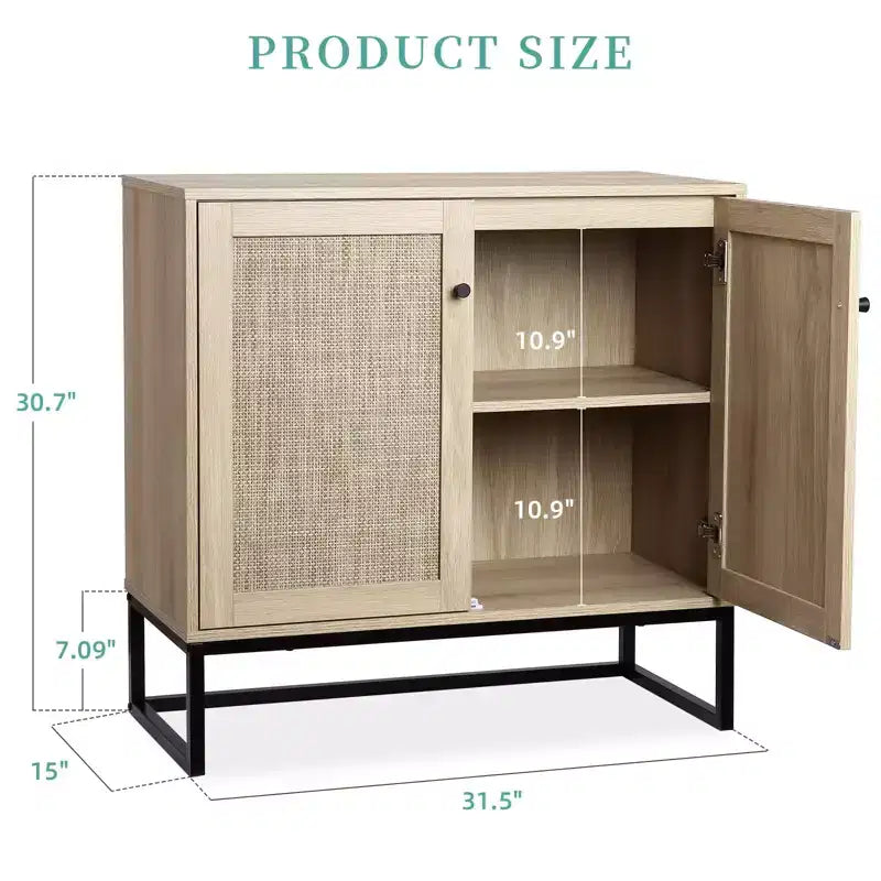 Lot de 2 armoires de rangement avec portes en rotin, buffet en rotin, console pour salon/entrée/cuisine/salle à manger