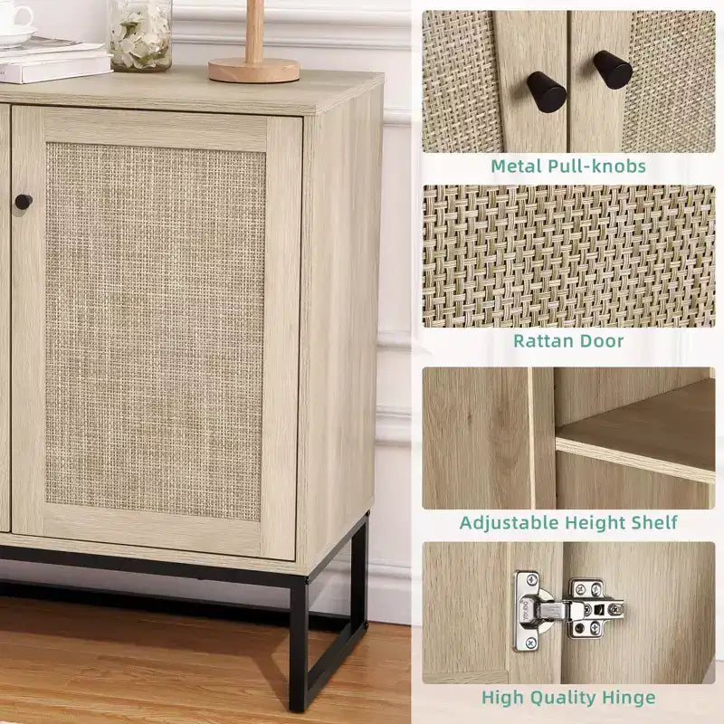 Lot de 2 armoires de rangement avec portes en rotin, buffet en rotin, console pour salon/entrée/cuisine/salle à manger