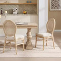 Ora Maison French Country Rattan Dining Chairs Set of 2, Upholstered Carved Round Back Chairs, Beige
