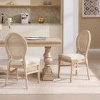 Ora Maison French Country Rattan Dining Chairs Set of 2, Upholstered Carved Round Back Chairs, Beige