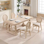 Ora Maison French Country Rattan Dining Chairs Set of 2, Upholstered Carved Round Back Chairs, Beige