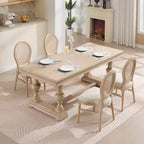 Ora Maison French Country Rattan Dining Chairs Set of 2, Upholstered Carved Round Back Chairs, Beige
