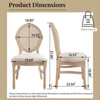 Ora Maison French Country Rattan Dining Chairs Set of 2, Upholstered Carved Round Back Chairs, Beige