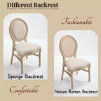 Ora Maison French Country Rattan Dining Chairs Set of 2, Upholstered Carved Round Back Chairs, Beige