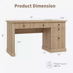 Bureau de direction moderne cannelé 54" - Table d'ordinateur en bois avec tiroirs de classement, armoire de rangement et station de charge - Pour bureau à domicile ou petits espaces