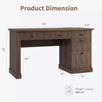 Bureau de direction moderne cannelé 54" - Table d'ordinateur en bois avec tiroirs de classement, armoire de rangement et station de charge - Pour bureau à domicile ou petits espaces