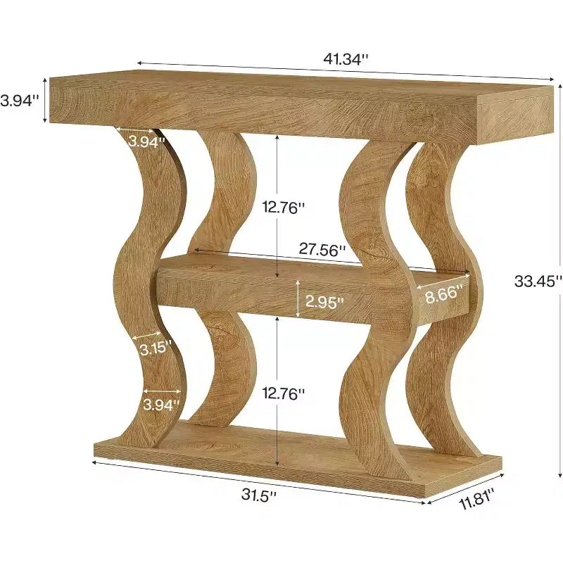 Lantine 41 Console Table for Entryway, 3-Tier Narrow Wood Sofa Table with Storage Shelves and Curved Frame for Living Room, Hallway, Foyer