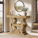 Lantine 41 Console Table for Entryway, 3-Tier Narrow Wood Sofa Table with Storage Shelves and Curved Frame for Living Room, Hallway, Foyer