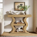 Lantine 41 Console Table for Entryway, 3-Tier Narrow Wood Sofa Table with Storage Shelves and Curved Frame for Living Room, Hallway, Foyer