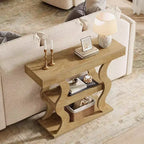 Lantine 41 Console Table for Entryway, 3-Tier Narrow Wood Sofa Table with Storage Shelves and Curved Frame for Living Room, Hallway, Foyer