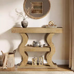 Lantine 41 Console Table for Entryway, 3-Tier Narrow Wood Sofa Table with Storage Shelves and Curved Frame for Living Room, Hallway, Foyer