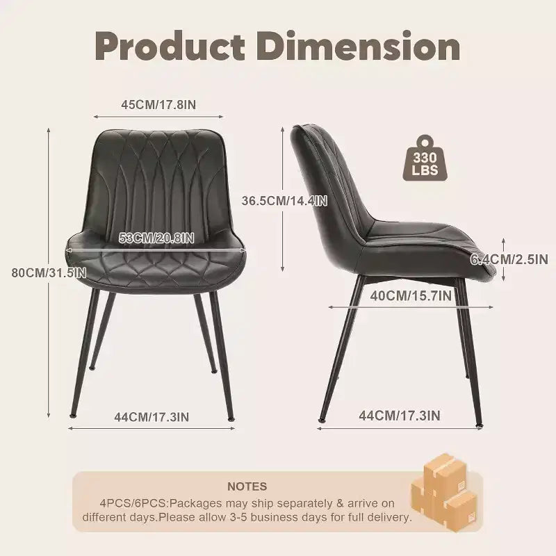 Set of 2 Modern Dining Chairs, Upholstered PU Leather Chairs with Thick Cushion & Sturdy Metal Legs, Armless Side Chairs for Kitchen & Dining Room