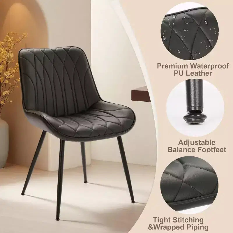 Set of 2 Modern Dining Chairs, Upholstered PU Leather Chairs with Thick Cushion & Sturdy Metal Legs, Armless Side Chairs for Kitchen & Dining Room