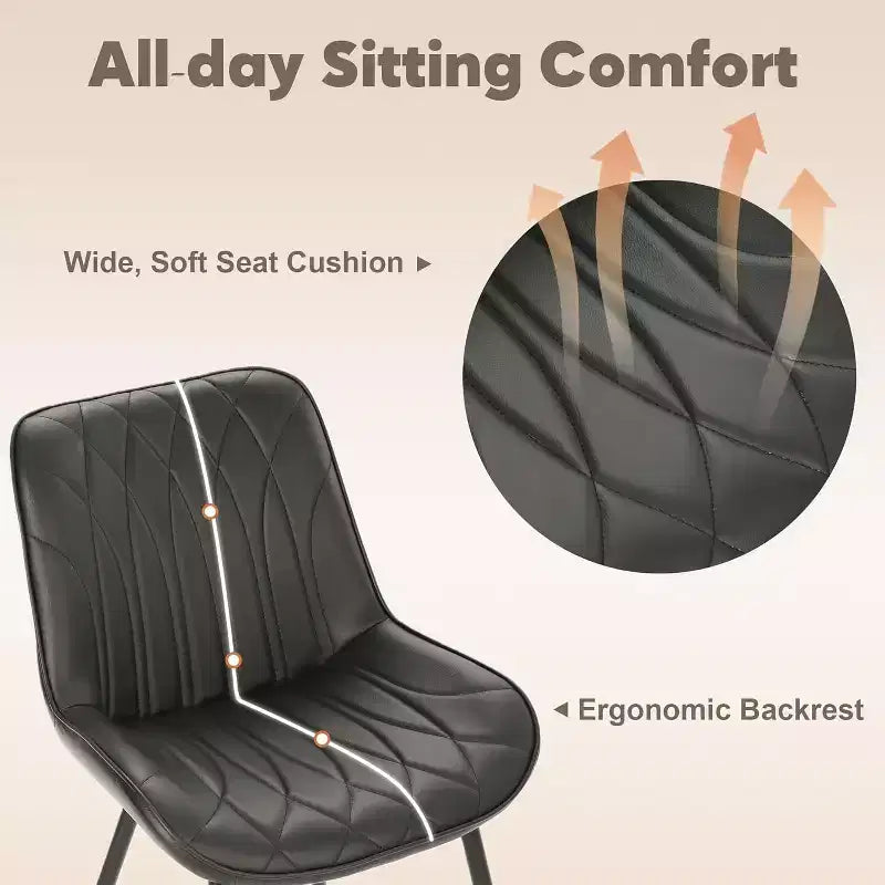 Set of 2 Modern Dining Chairs, Upholstered PU Leather Chairs with Thick Cushion & Sturdy Metal Legs, Armless Side Chairs for Kitchen & Dining Room