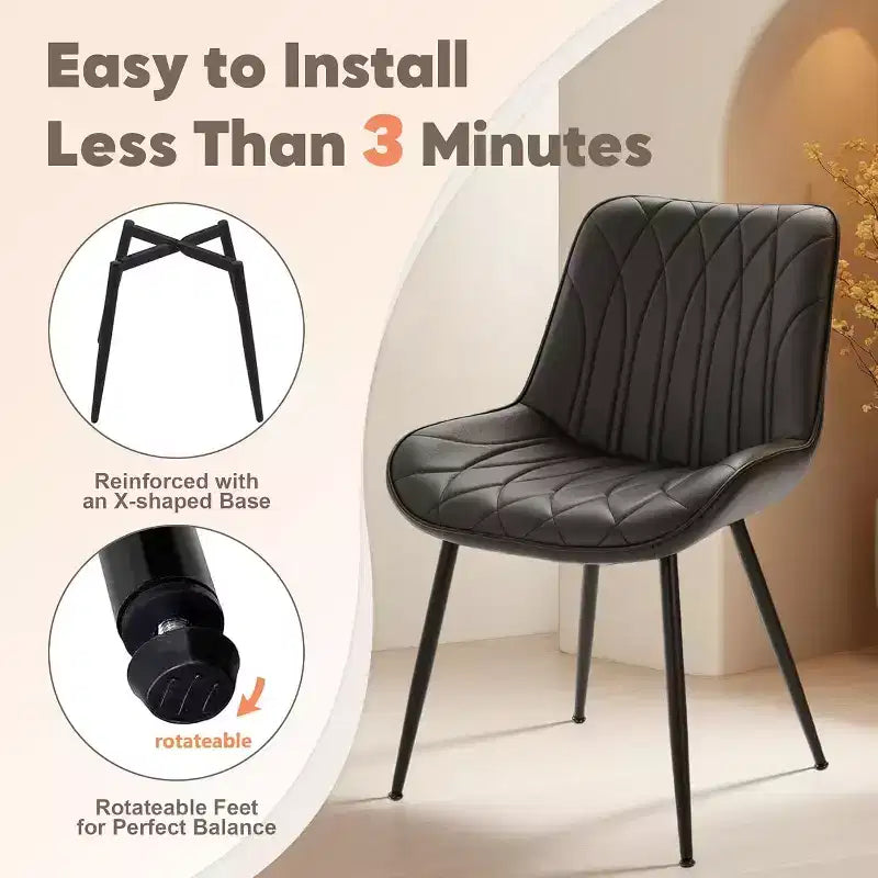 Set of 2 Modern Dining Chairs, Upholstered PU Leather Chairs with Thick Cushion & Sturdy Metal Legs, Armless Side Chairs for Kitchen & Dining Room
