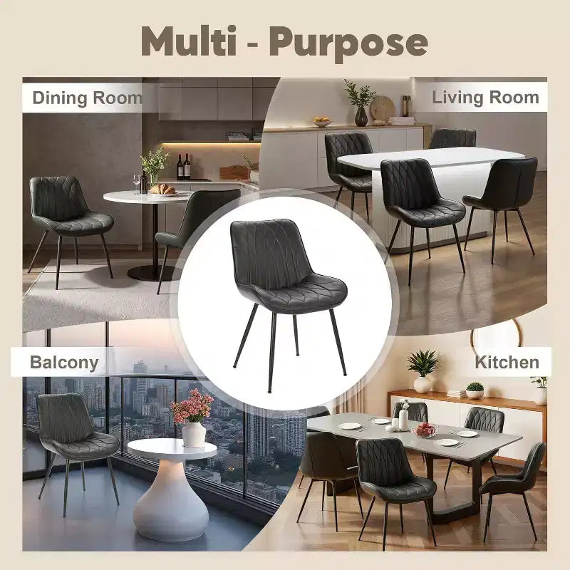 Set of 2 Modern Dining Chairs, Upholstered PU Leather Chairs with Thick Cushion & Sturdy Metal Legs, Armless Side Chairs for Kitchen & Dining Room