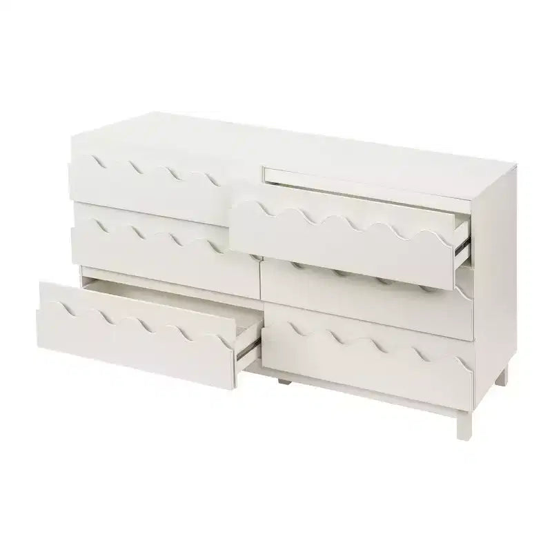 Commode moderne Whisen 60 à 6 tiroirs avec façade ondulée, grande commode de rangement anti-basculement pour chambre à coucher
