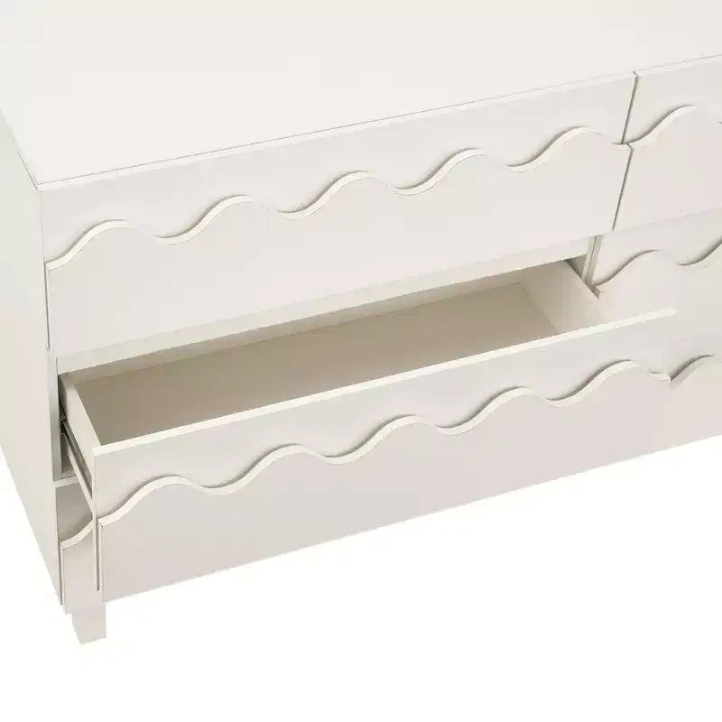 Commode moderne Whisen 60 à 6 tiroirs avec façade ondulée, grande commode de rangement anti-basculement pour chambre à coucher