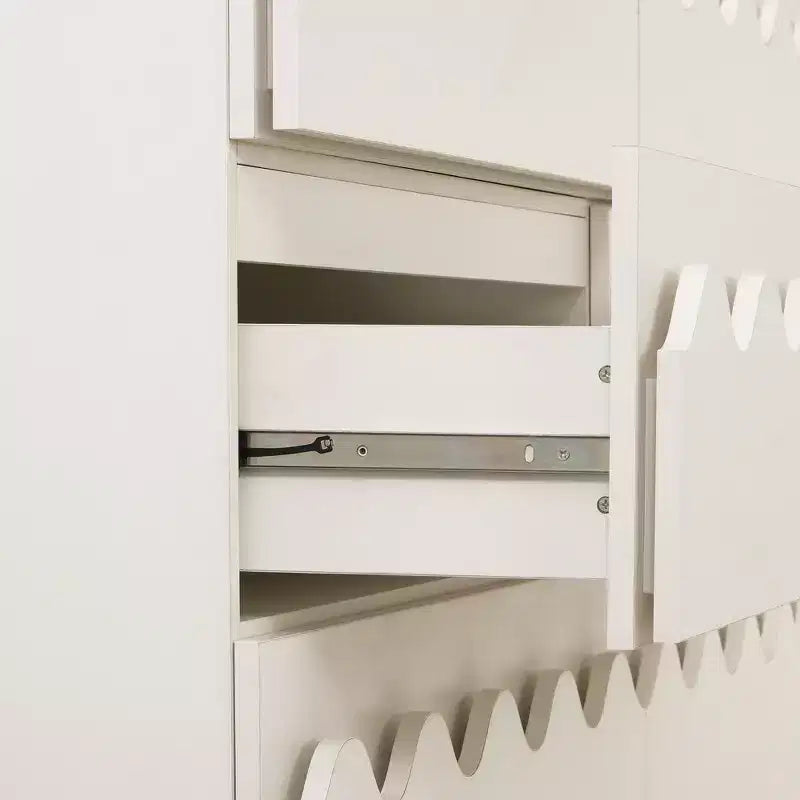 Commode moderne Whisen 60 à 6 tiroirs avec façade ondulée, grande commode de rangement anti-basculement pour chambre à coucher