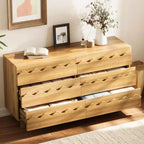 Commode moderne Whisen 60 à 6 tiroirs avec façade ondulée, grande commode de rangement anti-basculement pour chambre à coucher