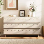 Commode moderne Whisen 60 à 6 tiroirs avec façade ondulée, grande commode de rangement anti-basculement pour chambre à coucher