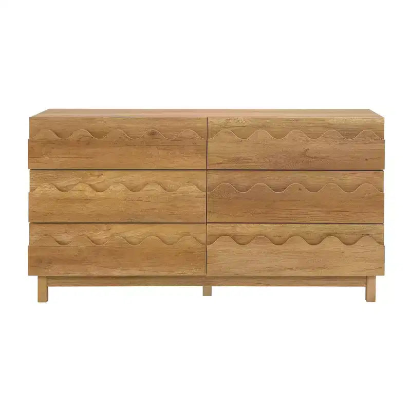 Commode moderne Whisen 60 à 6 tiroirs avec façade ondulée, grande commode de rangement anti-basculement pour chambre à coucher