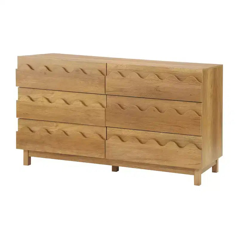 Commode moderne Whisen 60 à 6 tiroirs avec façade ondulée, grande commode de rangement anti-basculement pour chambre à coucher