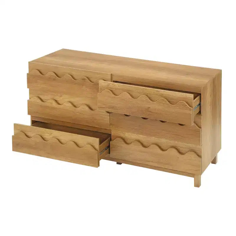 Commode moderne Whisen 60 à 6 tiroirs avec façade ondulée, grande commode de rangement anti-basculement pour chambre à coucher