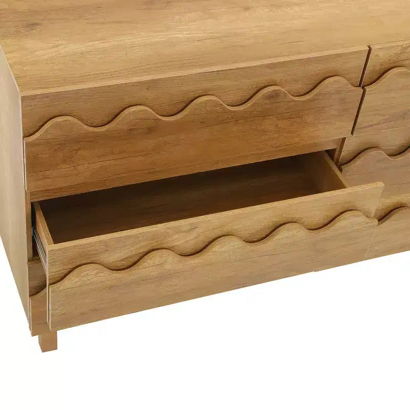 Commode moderne Whisen 60 à 6 tiroirs avec façade ondulée, grande commode de rangement anti-basculement pour chambre à coucher