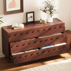 Commode moderne Whisen 60 à 6 tiroirs avec façade ondulée, grande commode de rangement anti-basculement pour chambre à coucher