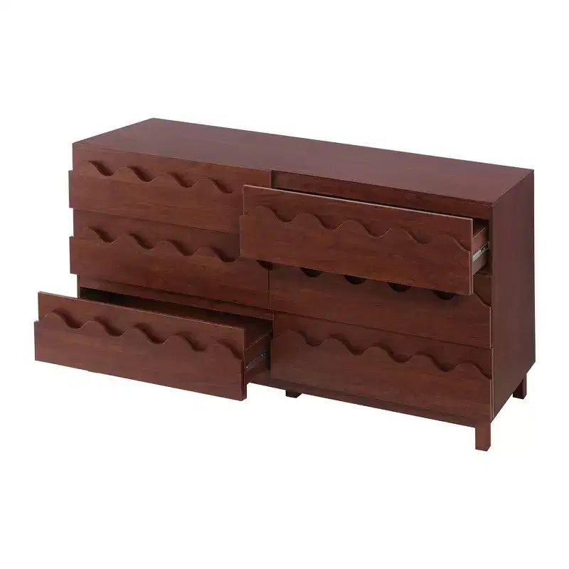 Commode moderne Whisen 60 à 6 tiroirs avec façade ondulée, grande commode de rangement anti-basculement pour chambre à coucher
