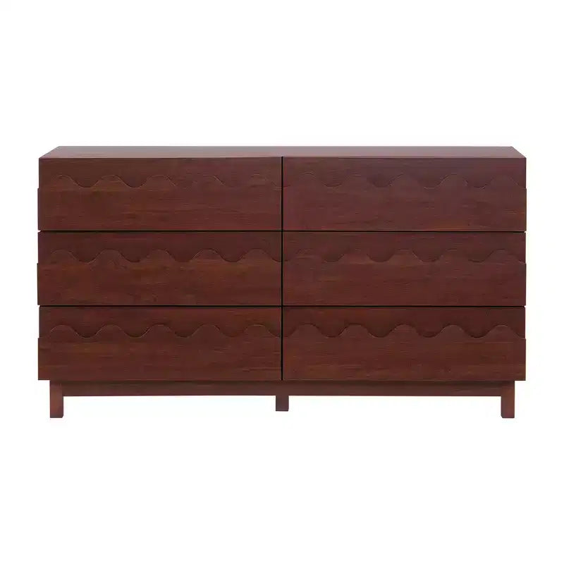 Commode moderne Whisen 60 à 6 tiroirs avec façade ondulée, grande commode de rangement anti-basculement pour chambre à coucher