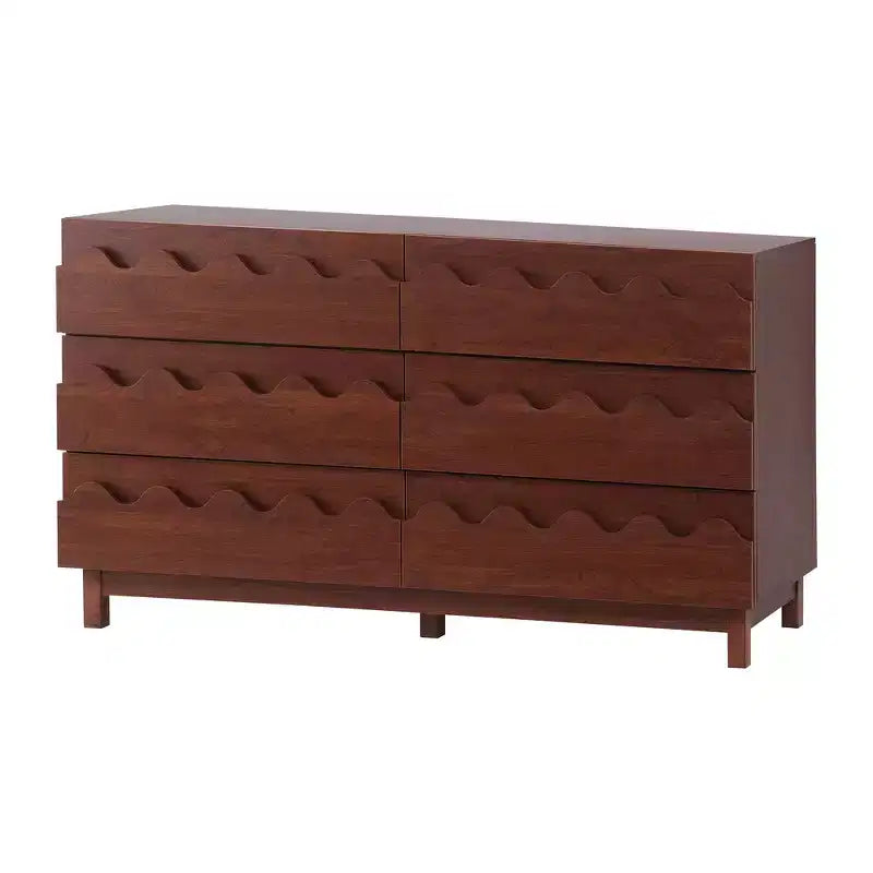Commode moderne Whisen 60 à 6 tiroirs avec façade ondulée, grande commode de rangement anti-basculement pour chambre à coucher