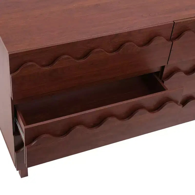 Commode moderne Whisen 60 à 6 tiroirs avec façade ondulée, grande commode de rangement anti-basculement pour chambre à coucher