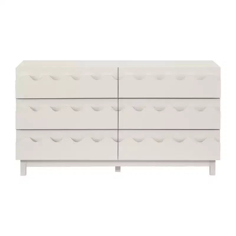 Commode moderne Whisen 60 à 6 tiroirs avec façade ondulée, grande commode de rangement anti-basculement pour chambre à coucher