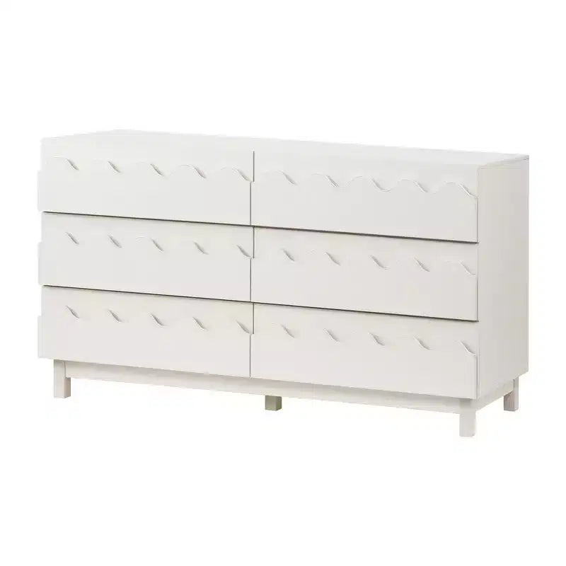 Commode moderne Whisen 60 à 6 tiroirs avec façade ondulée, grande commode de rangement anti-basculement pour chambre à coucher
