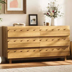 Commode moderne Whisen 60 à 6 tiroirs avec façade ondulée, grande commode de rangement anti-basculement pour chambre à coucher