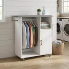 FurnitureR Rolling Garment Rack, Storage Cabinet with Hanging Rod and Shelves, Laundry Organizer with Wheels for Bedroom, Closet or Laundry Room