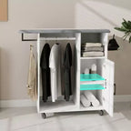 FurnitureR Rolling Garment Rack, Storage Cabinet with Hanging Rod and Shelves, Laundry Organizer with Wheels for Bedroom, Closet or Laundry Room