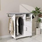 FurnitureR Rolling Garment Rack, Storage Cabinet with Hanging Rod and Shelves, Laundry Organizer with Wheels for Bedroom, Closet or Laundry Room