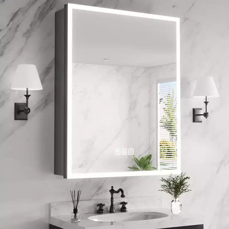 FAMYYT 24 in. W x 30 in. H Aluminum Medicine Cabinet with Mirror, Flowing Light, Dimmable, Anti-Fog