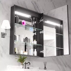 FAMYYT Armoire à pharmacie en aluminium de 24 po L x 30 po H avec miroir, lumière fluide, intensité variable, anti-buée