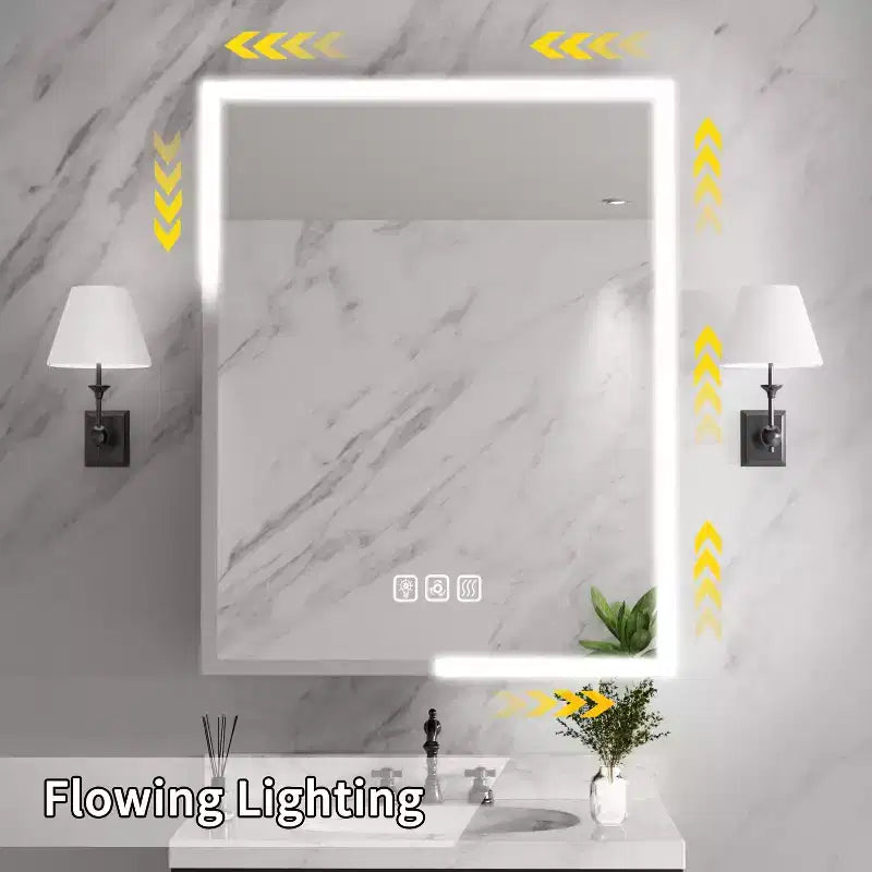 FAMYYT Armoire à pharmacie en aluminium de 24 po L x 30 po H avec miroir, lumière fluide, intensité variable, anti-buée