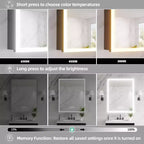 FAMYYT Armoire à pharmacie en aluminium de 24 po L x 30 po H avec miroir, lumière fluide, intensité variable, anti-buée