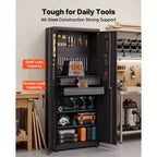 Armoire de rangement métallique VEVOR, capacité de charge d'étagère de 81,6 kg, armoire de rangement d'outils de garage de 180 cm de haut avec 2 portes verrouillables, étagères, 2 tiroirs, noire