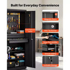 Armoire de rangement métallique VEVOR, capacité de charge d'étagère de 81,6 kg, armoire de rangement d'outils de garage de 180 cm de haut avec 2 portes verrouillables, étagères, 2 tiroirs, noire