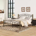Whisen Full Metal Bed, Platform Bed Frame with Wavy Headboard, Geometric Footboard, Classic Finials, Center Bar, Easy Assembly - Black & Gold