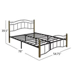 Whisen Full Metal Bed, Platform Bed Frame with Wavy Headboard, Geometric Footboard, Classic Finials, Center Bar, Easy Assembly - Black & Gold