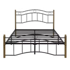 Whisen Full Metal Bed, Platform Bed Frame with Wavy Headboard, Geometric Footboard, Classic Finials, Center Bar, Easy Assembly - Black & Gold