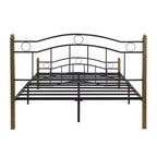 Whisen Full Metal Bed, Platform Bed Frame with Wavy Headboard, Geometric Footboard, Classic Finials, Center Bar, Easy Assembly - Black & Gold
